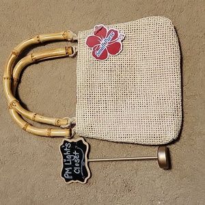 Noteworthy New Small Purse Woven Paper Straw Bamboo Handles Fabric Lined